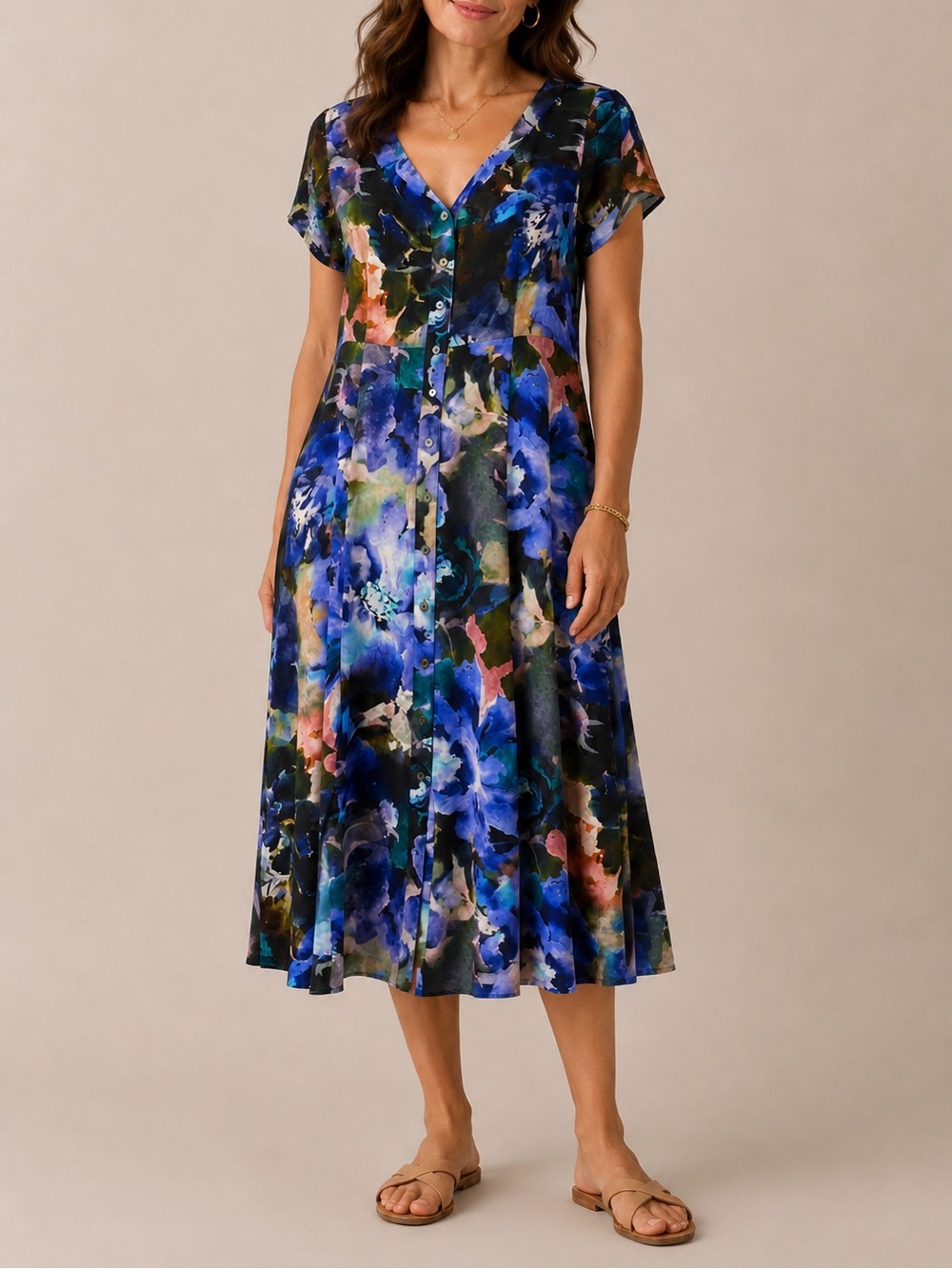 Blue Sky Clothing Co Fair Trade Linen Bamboo Floral Midi Dress Size L